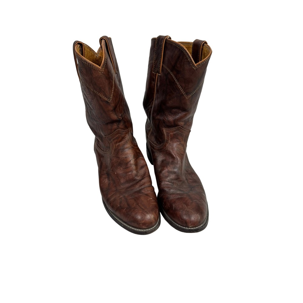 Vintage Justin Boots 3557 Mens 8.5 EE Brown Leather Western Cowboy Boots